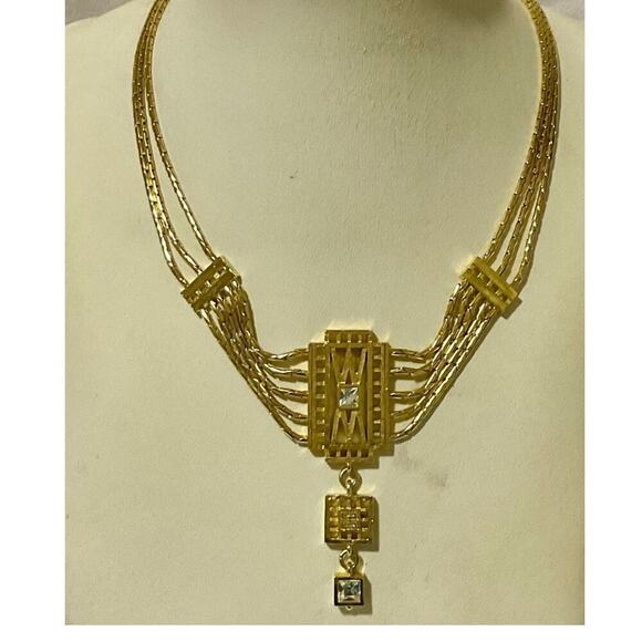 Givenchy Rare Art Deco Vintage Stunning Gold Necklace with Crystals